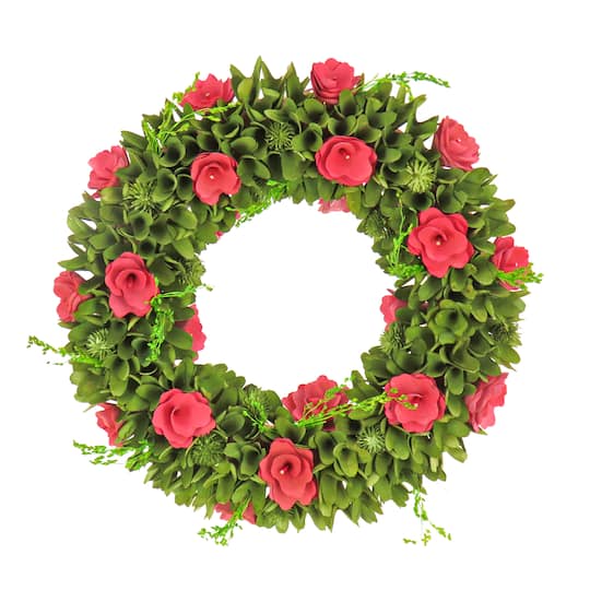 18&#x22; Hot Pink Spring Floral Wreath